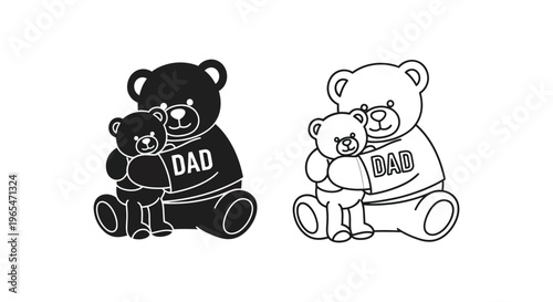 Dad and bear line art Vector