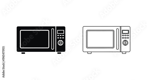 Microwave ovens black and white line art Vector