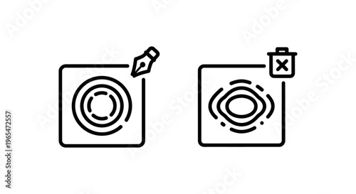 Vector icons: ripple edit with pen nib and ripple delete with trash can for digital content creation and editing