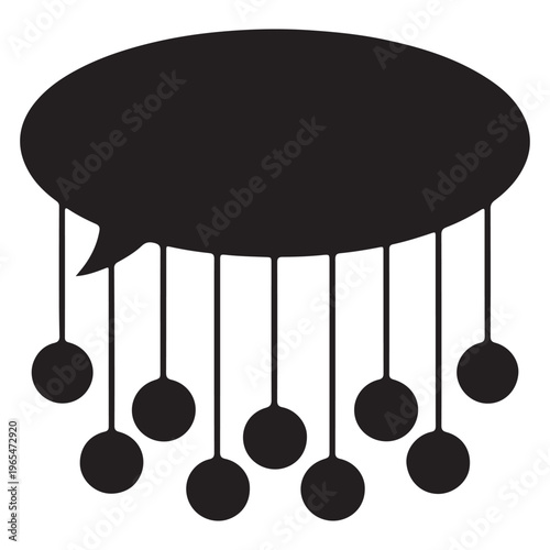 A black and white image of a speech bubble with swinging pendulums