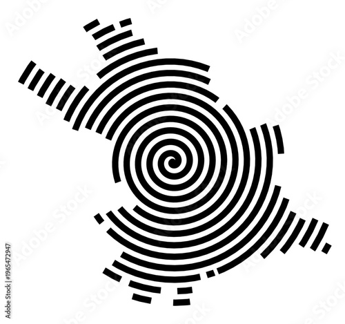 Symbol Map of the city Lauingen (Donau) (Bayern, Germany) showing the city with a black spiral line