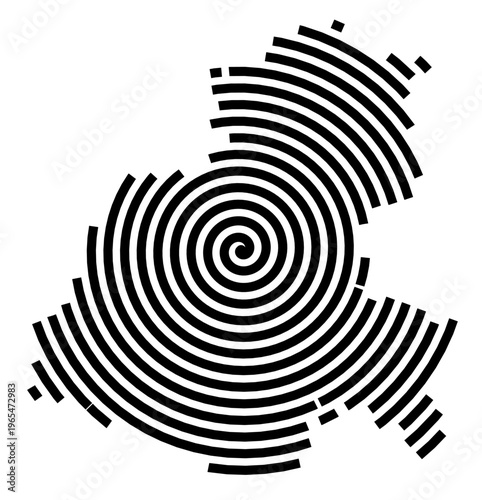 Symbol Map of the city Mainburg (Bayern, Germany) showing the city with a black spiral line