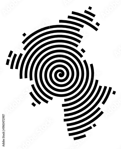 Symbol Map of the city Markt Indersdorf (Bayern, Germany) showing the city with a black spiral line