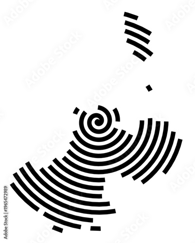 Symbol Map of the city Marktheidenfeld (Bayern, Germany) showing the city with a black spiral line