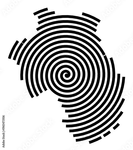 Symbol Map of the city Neufahrn b.Freising (Bayern, Germany) showing the city with a black spiral line