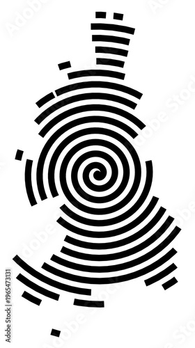 Symbol Map of the city Neustadt a.d.Donau (Bayern, Germany) showing the city with a black spiral line