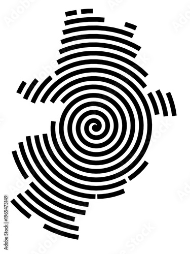 Symbol Map of the city Oberhaching (Bayern, Germany) showing the city with a black spiral line