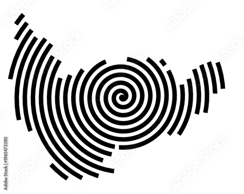 Symbol Map of the city Stephanskirchen (Bayern, Germany) showing the city with a black spiral line