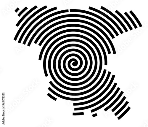 Symbol Map of the city Taufkirchen (Bayern, Germany) showing the city with a black spiral line