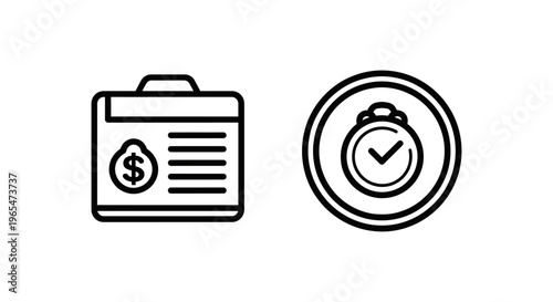Money bag and clock icons representing finance and time management