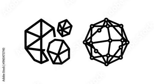 Wireframe geometric shapes for polygon modeling and mesh design icons