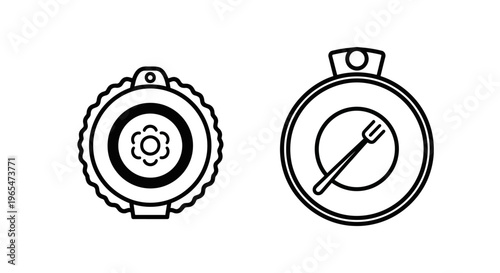 Food plate icons - restaurant meal service and dining concepts with main course