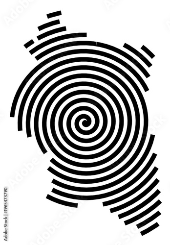 Symbol Map of the city Erkner (Brandenburg, Germany) showing the city with a black spiral line