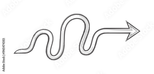 Fotografie Wavy arrow with brush stroke texture pointing right curve line direction