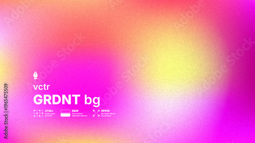 Cinematic pink and yellow vector background with grainy texture overlay. Abstract gradient mesh design featuring soft color transitions and floating dust particles.