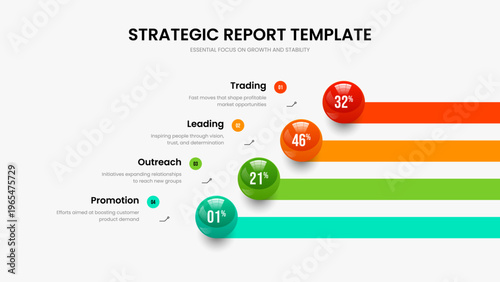 Company Campaign Four Step Chart Slide Template. Market Innovation 4 Option Graph Slideshow Layout. Professional Briefing Presentation Design Vector Illustration.