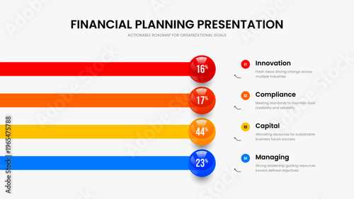 Modern Proposal 4 Step Chart Presentation Template. Corporate Introduction Four Option Infographic Slide Design. Company Performance Slideshow Layout Vector Illustration.