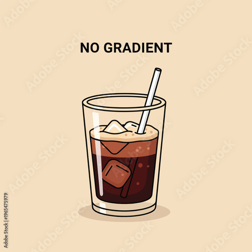 An illustration features a glass of cold, dark-colored drink with ice cubes and a straw, against a pale beige background. "NO GRADIENT" tops the image