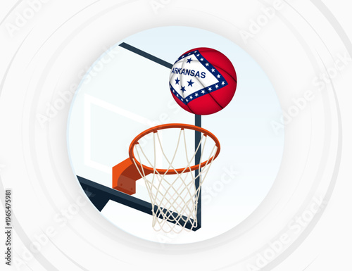 Arkansas Flag Themed Basketball in Motion, Scoring Moment in Basketball Game.