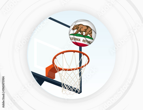 California Flag Themed Basketball in Motion, Scoring Moment in Basketball Game.