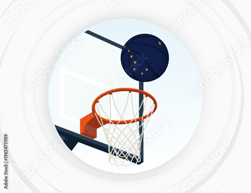 Alaska Flag Themed Basketball in Motion, Scoring Moment in Basketball Game.