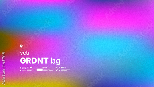 Cinematic grainy mesh gradient vector background with vibrant pink, blue and purple colors. Abstract noisy film texture overlay for retro futuristic design and trendy social media covers.