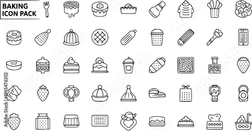 Minimalist Baking and Dessert Outline Icon Pack with Kitchen Tools, Sweet Treats, and Food Ingredients