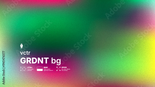 Cinematic grainy gradient mesh background vector with floating dust particles. Green, pink and magenta soft noise texture for modern aesthetic poster or wallpaper.
