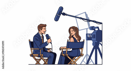 Interview being conducted by a man with a microphone, a woman is responding