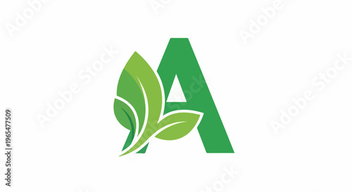 Green letter A with growing leaves