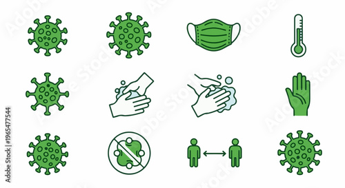 Icons depicting health and safety measures against virus