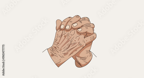 Illustrated aged hands clasped together in prayer