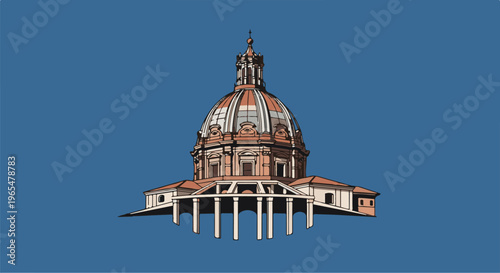 Grand domed building with arched colonnade and ornate lantern