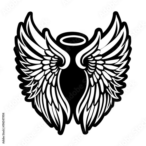 A filled style icon of angel wings symbol