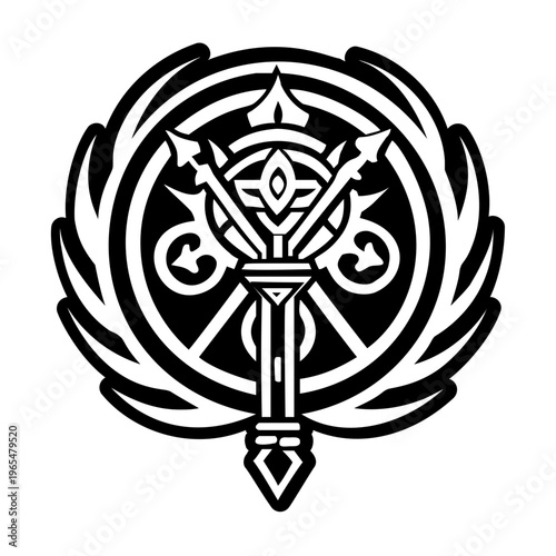 A solid style icon of golden staff symbol