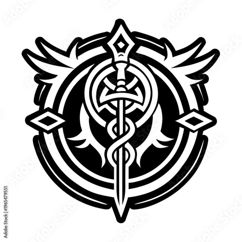 Magical staff tattoo icon in glyph style