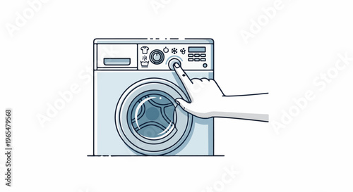 Finger selects laundry machine cycle, clean clothes