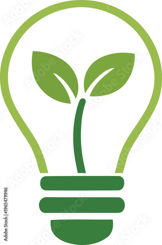 Green lightbulb outline with a growing plant inside. Eco friendly energy and sustainability concept icon