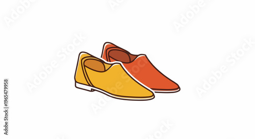 Flat, slip-on shoes in yellow and reddish-orange hues
