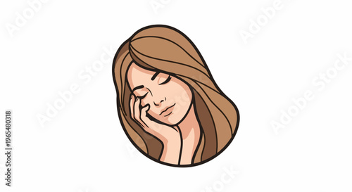 Gentle portrait of a young woman with closed eyes, resting her cheek on her hand