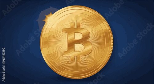 Golden cryptocurrency coin with a prominent 'B' symbol against a blue background