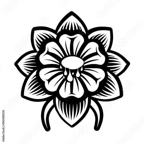 A filled style icon of flower tattoo