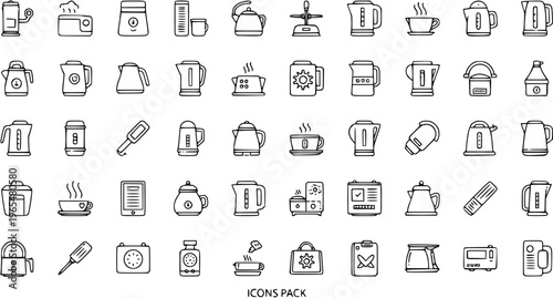 Kettle Icons Collection - Modern Line Art for Kitchen Appliances and Hot Beverages