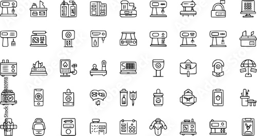 Line Art Icons Set of Business, Office, and Retail Equipment and Concepts