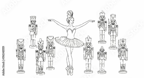 Ballerina and nutcrackers perform a holiday dance routine