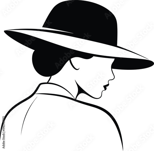 Vintage illustration of a woman wearing a bowler hat