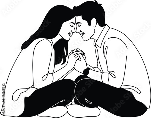 Intimate moment between two people in traditional attire