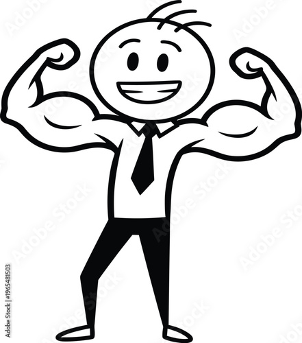 A cartoon man flexing his muscles with a smile