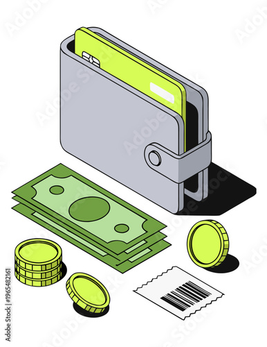 Wallet with money and card illustration