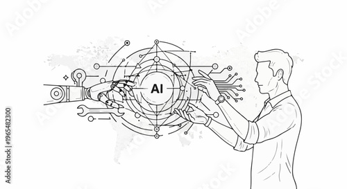 Human and robot interact with AI network